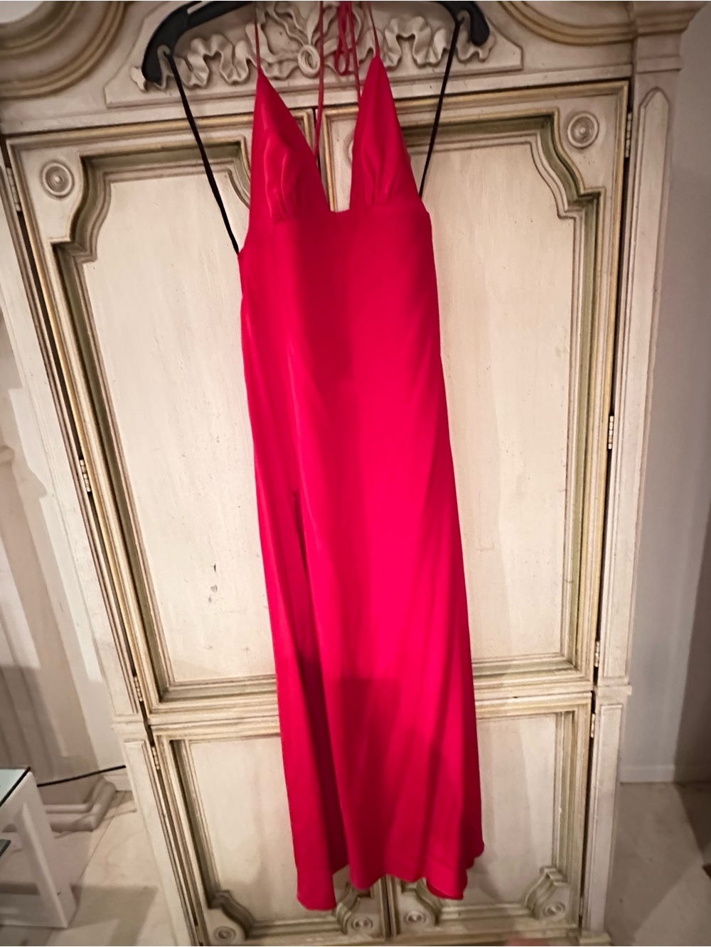 Red  Slip Dress with Plunge V-Neck